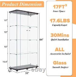 Glass Display Cabinet 4-Shelf 2 Doors Curio Cabinet Display Case Storage Cabinet