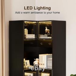 Glass Display Cabinet, 4-Tier Black Corner Display Case with Glass Doors