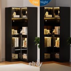 Glass Display Cabinet, 4-Tier Black Corner Display Case with Glass Doors