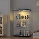 Glass Display Cabinet Black WithLED Light 2 Doors 3 Shelves Storage Case For Curio