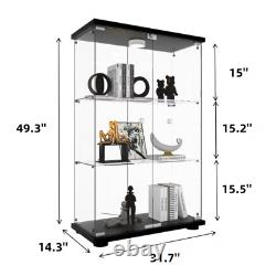 Glass Display Cabinet Black WithLED Light 2 Doors 3 Shelves Storage Case For Curio