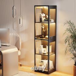 Glass Display Cabinet, Display Case for Collectibles, Black