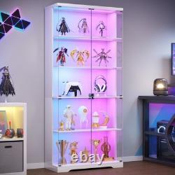 Glass Display Cabinet Lockable 5-Tier Shelves RGB LED Trophy Display Cabinet