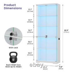 Glass Display Cabinet Lockable 5-Tier Shelves RGB LED Trophy Display Cabinet Glass Display Cabinet Lockable 5-Tier Shelves RGB LED Trophy Display Cabinet