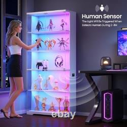 Glass Display Cabinet Lockable 5-Tier Shelves RGB LED Trophy Display Cabinet Glass Display Cabinet Lockable 5-Tier Shelves RGB LED Trophy Display Cabinet
