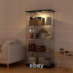 Glass Display Cabinet WithLED Push Light 4 Shelves 2 Doors Storage Case For Curio