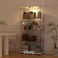 Glass Display Cabinet WithLED Push Light 4 Shelves 2 Doors Storage Case For Curio