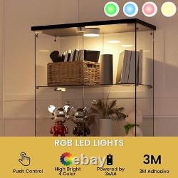 Glass Display Cabinet WithLED Push Light 4 Shelves 2 Doors Storage Case For Curio