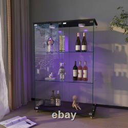 Glass Display Cabinet with LED Lights Modern Collectibles Toy Organizers Rack