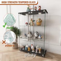 Glass Display Cabinet with LED Lights Modern Collectibles Toy Organizers Rack