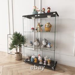 Glass Display Cabinet with LED Lights Modern Collectibles Toy Organizers Rack
