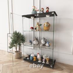 Glass Display Cabinet with LED Lights Modern Collectibles Toy Organizers Rack