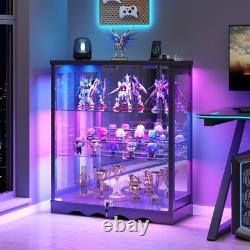 Glass Display Cabinet with RGB Lights & Adjustable Shelves, 3-Tier Display Case