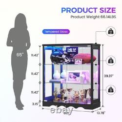 Glass Display Cabinet with RGB Lights & Adjustable Shelves, 3-Tier Display Case