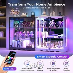 Glass Display Cabinet with RGB Lights & Adjustable Shelves, 3-Tier Display Case