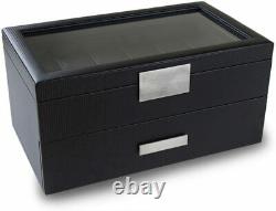 Glenor Co Watch Box for Men 24 Slot Luxury Display Case Organizer, Carbon Fibe