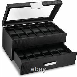 Glenor Co Watch Box for Men 24 Slot Luxury Display Case Organizer, Carbon Fibe