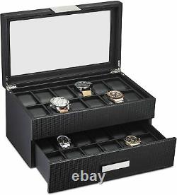 Glenor Co Watch Box for Men 24 Slot Luxury Display Case Organizer, Carbon Fibe