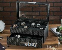 Glenor Co Watch Box for Men 24 Slot Luxury Display Case Organizer, Carbon Fibe