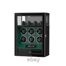 Green Automatic 6 Watch Winder With Watch Storage Display Case LCD Fingerprint