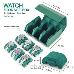 Green Genuine Leather Hexagon Watch Roll 2/3/4/6/8 Slot Storage Display Case