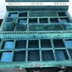 Gucci Store Display Watch Case Green Velvet Gold Bee Drawer Pulls Very Large