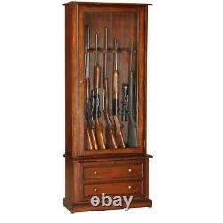 Gun Cabinet And Racks Storage Wood Tempered Glass Key Lock Barrel Rests Brown