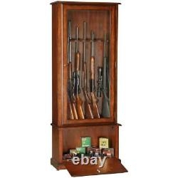 Gun Cabinet And Racks Storage Wood Tempered Glass Key Lock Barrel Rests Brown