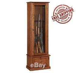 Gun Cabinet Display Case Key Lock Wood Firearms Storage Shotgun Long Rifle Safe