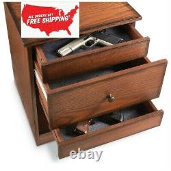 Gun Concealment End Table Storage Organizer Furniture Safe Dark Wood Drawer Home