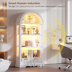 Gurexl 72 Display Cabinet with Glass Doors, 4-Tier Display case with RGB Lights