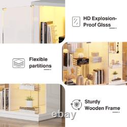 Gurexl Glass Display Cabinet with 3 Color Light- Display Case with Glass Shelves Gurexl Glass Display Cabinet with 3 Color Light- Display Case with Glass Shelves