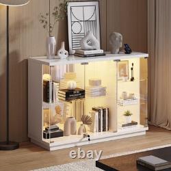Gurexl Glass Display Cabinet with 3 Color Light- Display Case with Glass Shelves