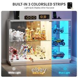 Gurexl Glass Display Cabinet with Lock, Display Cases with 3-Color LED Lights