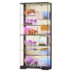 Gurexl Glass Display Cabinet with RGB Light, 10-Tier Lockable Clear Display Case