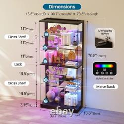 Gurexl Glass Display Cabinet with RGB Light, 10-Tier Lockable Clear Display Case