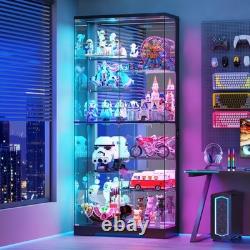 Gurexl Glass Display Cabinet with RGB Light, 10-Tier Lockable Clear Display Case