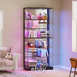 Gurexl Glass Display Cabinet with RGB Light, 10-Tier Lockable Clear Display Case