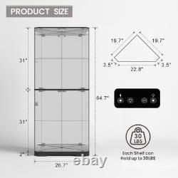 Gurexl Glass Display Cabinet with RGB Lights- 68 Display Case with 4-Tier Shelf
