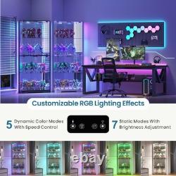 Gurexl Glass Display Cabinet with RGB Lights- 68 Display Case with 4-Tier Shelf