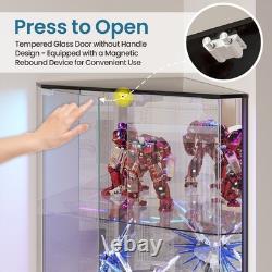 Gurexl Glass Display Cabinet with RGB Lights- 68 Display Case with 4-Tier Shelf