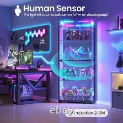 Gurexl Glass Display Cabinet with RGB Lights- 68 Display Case with 4-Tier Shelf Gurexl Glass Display Cabinet with RGB Lights- 68 Display Case with 4-Tier Shelf
