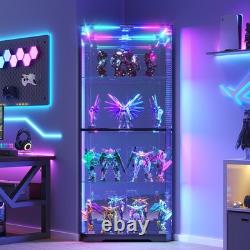 Gurexl Glass Display Cabinet with RGB Lights- 68 Display Case with 4-Tier Shelf