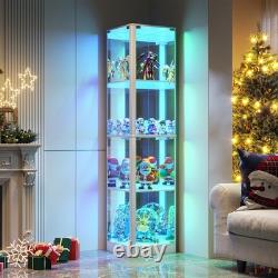 Gurexl Glass Display Cabinet with RGB Lights, Display Case with 4-Tier Shelfs
