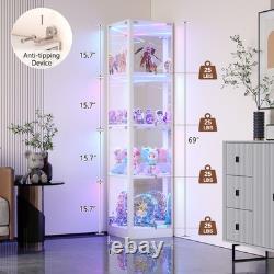 Gurexl Glass Display Cabinet with RGB Lights, Display Case with 4-Tier Shelfs