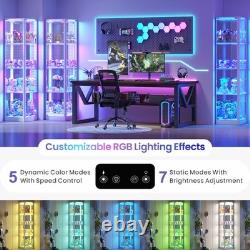 Gurexl Glass Display Cabinet with RGB Lights, Display Case with 4-Tier Shelfs