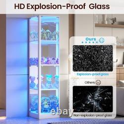 Gurexl Glass Display Cabinet with RGB Lights, Display Case with 4-Tier Shelfs