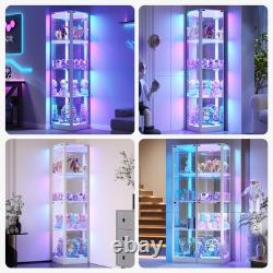 Gurexl Glass Display Cabinet with RGB Lights, Display Case with 4-Tier Shelfs