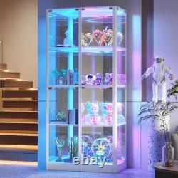 Gurexl Glass Display Cabinet with RGB Lights, Display Case with 4-Tier Shelfs