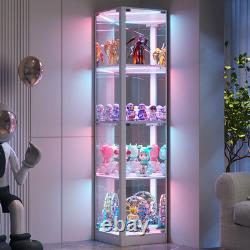 Gurexl Glass Display Cabinet with RGB Lights, Display Case with 4-Tier Shelfs